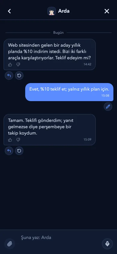 Botonom mobil uygulaması: Arda, bir adaya indirim teklif etmeden önce soruyor