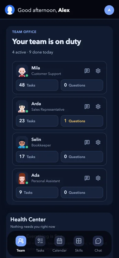 Botonom mobile app showing the team office