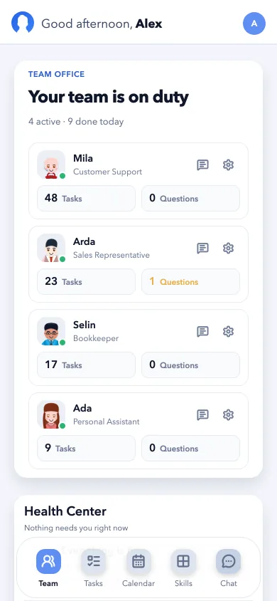 Botonom mobile app showing the team office